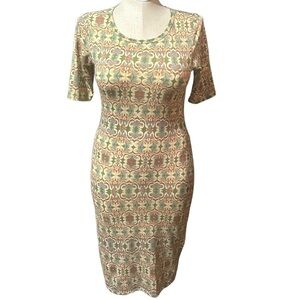LULAROE light color patterned dress with green blue orange tan pink color NWOT